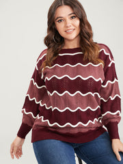 Colorblock Contrast Pointelle Knit Water Ripple Knit Top