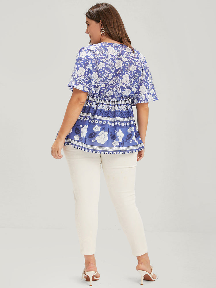 Bandana Ruffles Elastic Waist Wrap Blouse