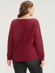 Solid Round Neck Contrast Lace Long Tee