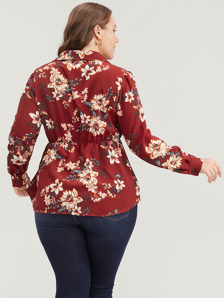 Floral Print Shirt Collar Button Up Blouse