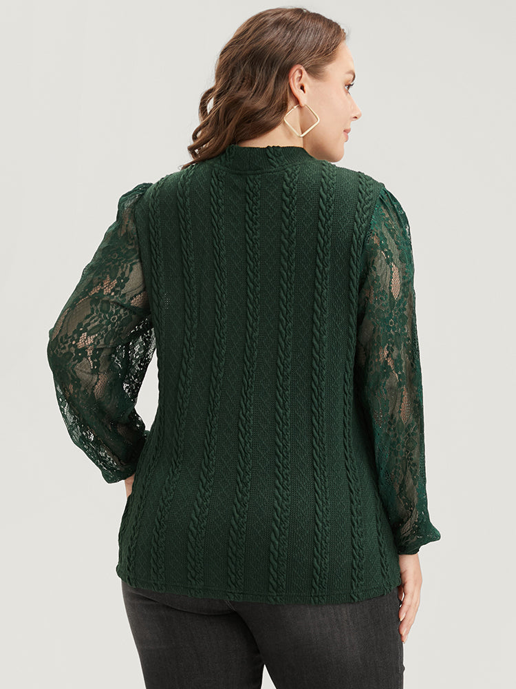 Solid Contrast Lace Cable Knit Long Tee