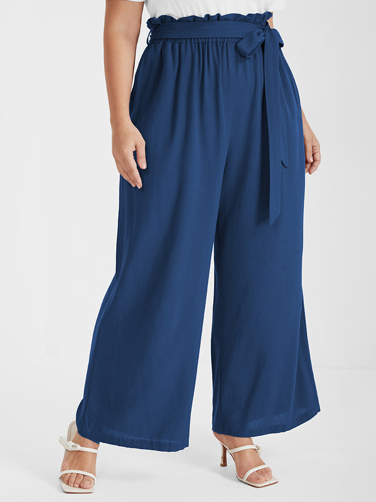 Solid Pocket Belted Straight Pants