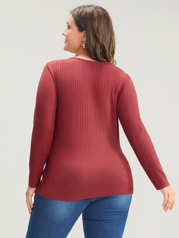 Solid Crisscross Rib Knit Long Tee