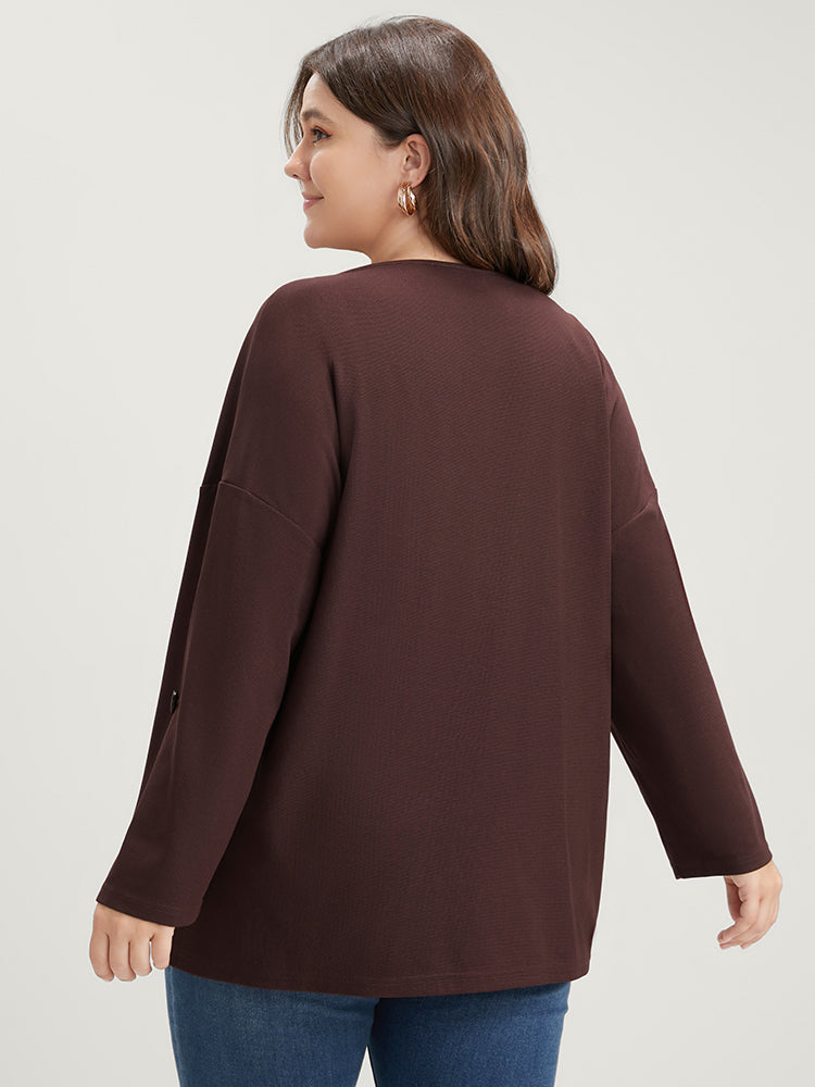 Solid Cuffed Sleeve Split Hem Long Tee