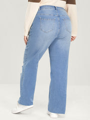 Boyfriend Wide Leg Slightly Stretchy High Rise Light Wash  Jeans