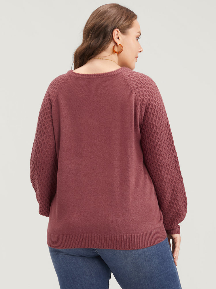 Solid Pointelle Knit Lantern Sleeve Knit Top