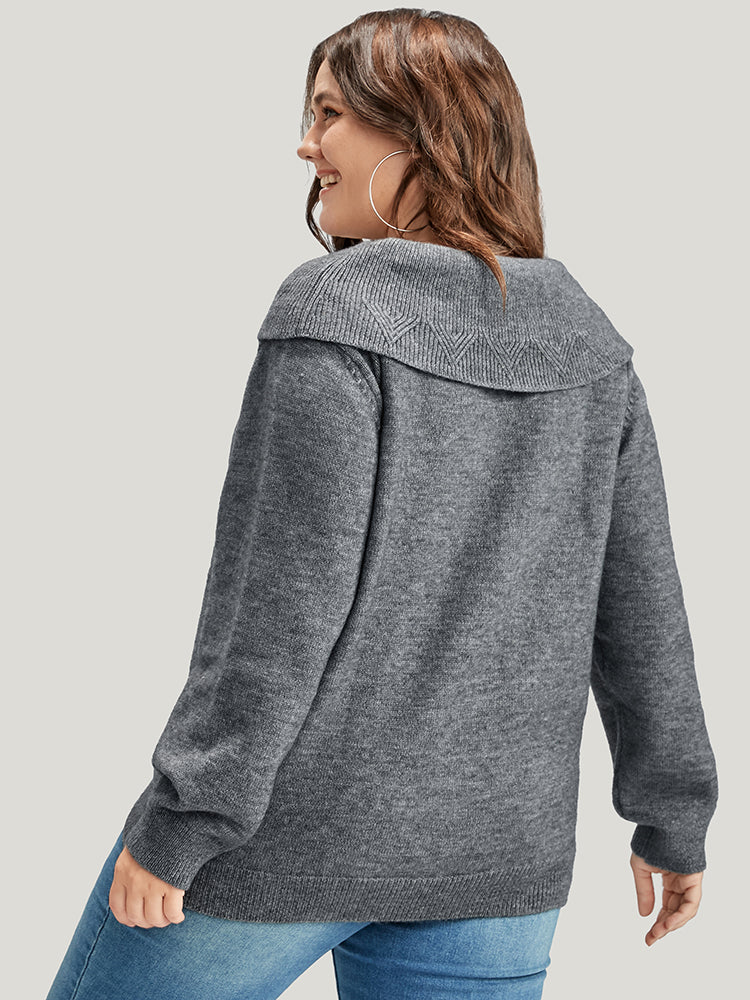 Solid Pointelle Knit Foldover Off Shoulder Knit Top