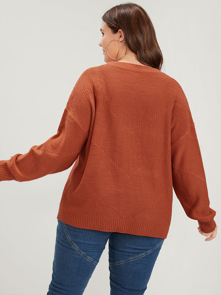 Solid Pointelle Knit Pearls Beaded Knit Top