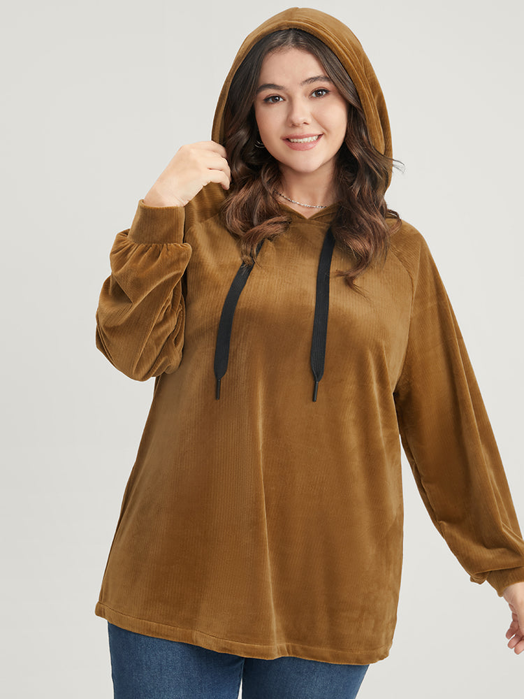 Solid Corduroy Drawstring Hooded Sweatshirt