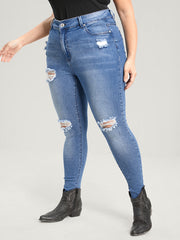 Skinny Very Stretchy High Rise Asymmetrical Distressed Jeans