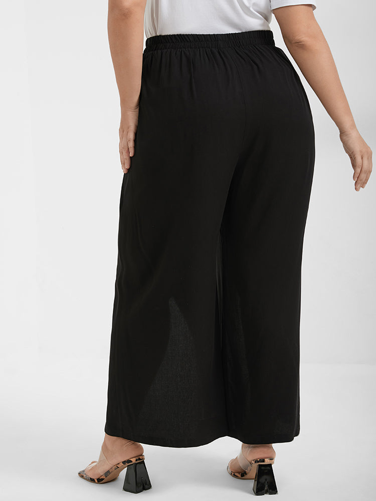 Solid Wrap Split Pocket Knot Waist Pants