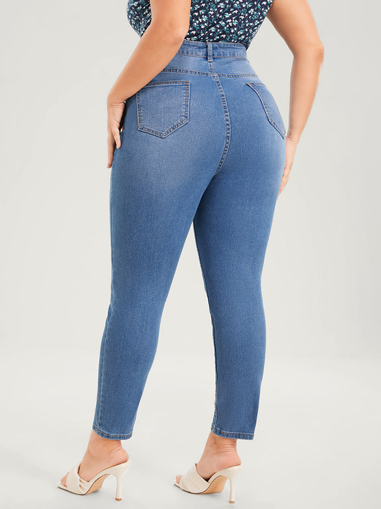 Skinny Very Stretchy High Rise Medium Wash Distressed  Ankle Jeans