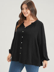 Solid  Button Lantern Sleeve Polka Dot Blouse