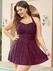 Graphic Print Gathered Flutter Hem Crossover Swim Dress