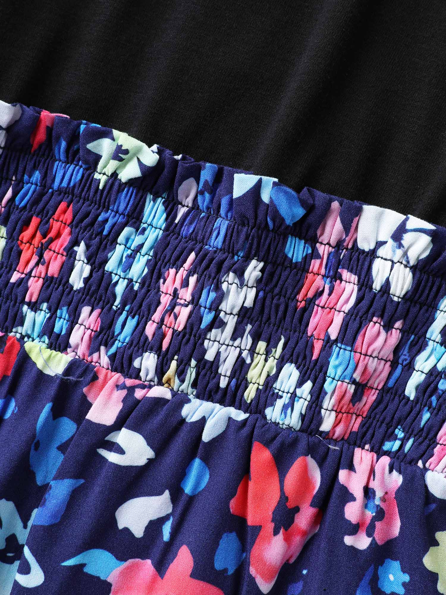 Floral Color Contrast Shirred Jumpsuit