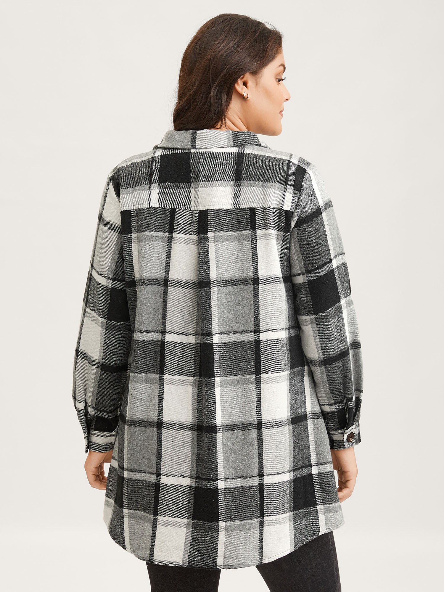 Plaid Chest Pockets Long Jacket