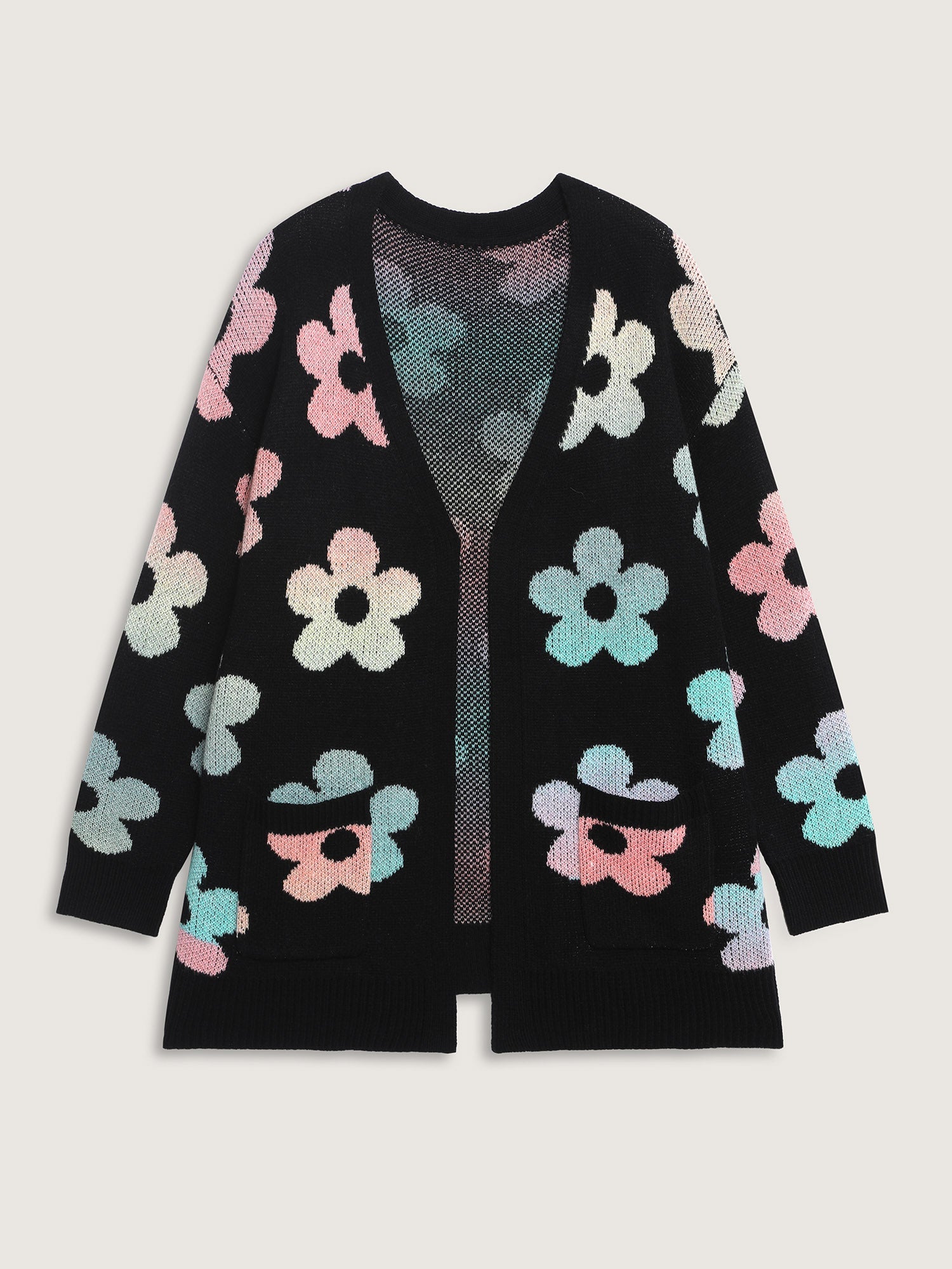 Floral Jacquard Print Color Gradient Knit Cardigan