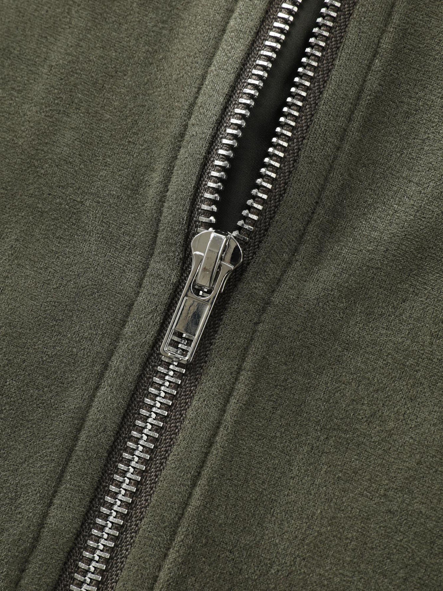 Suede Drawstring Hem Zipper Jacket