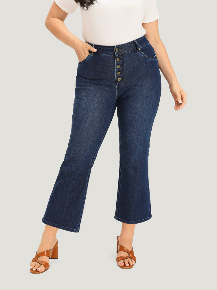 Plain Button Fly High Rise Bootcut Jeans