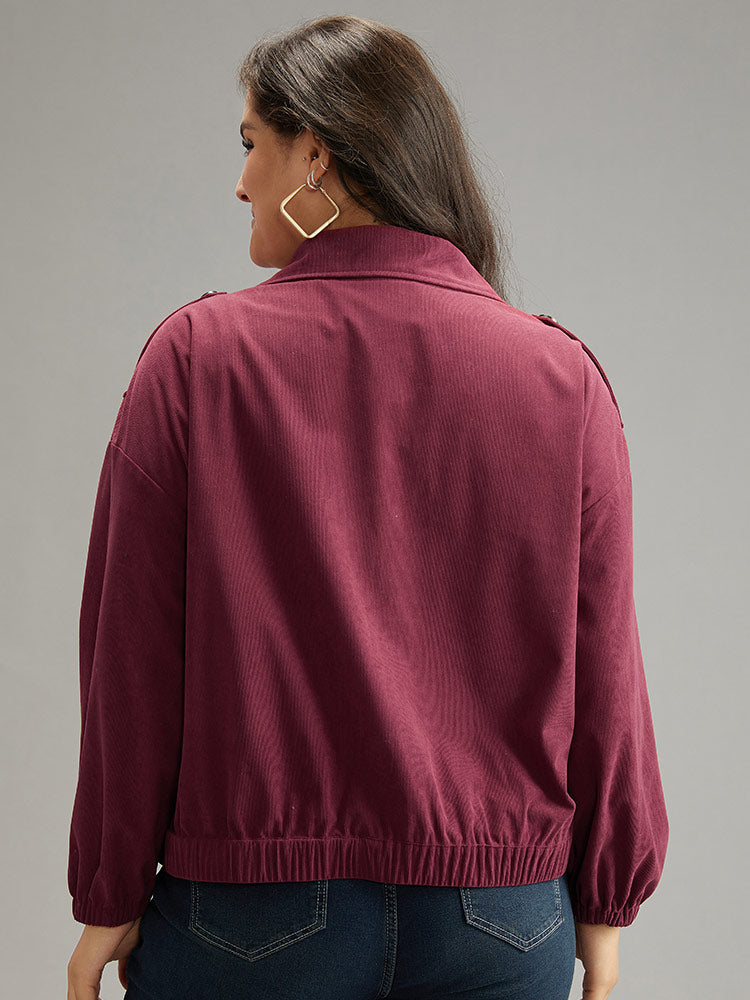 Plain Pocket Zipper Elastic Cuffs Jacket