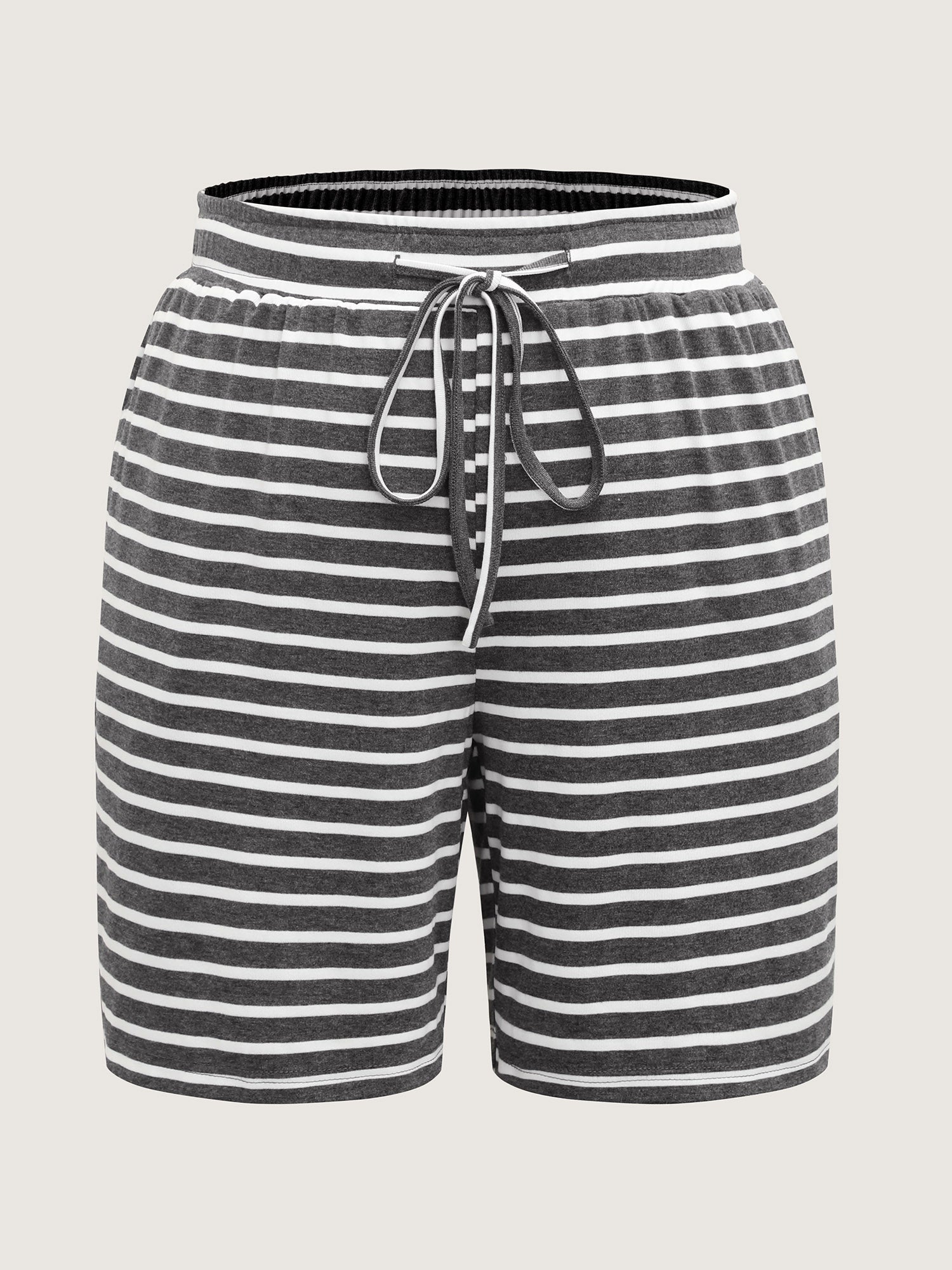 Stripe Print Drawstring Straight-Leg Shorts