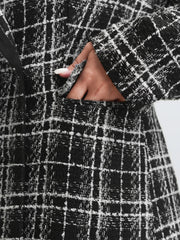 Tweed Print Lined Double Breasted Blazer