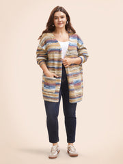 Heather Contrast Open Front Pocket Cardigan