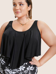 Floral Patchwork Tiered Ruffles One Piece Swimsuit