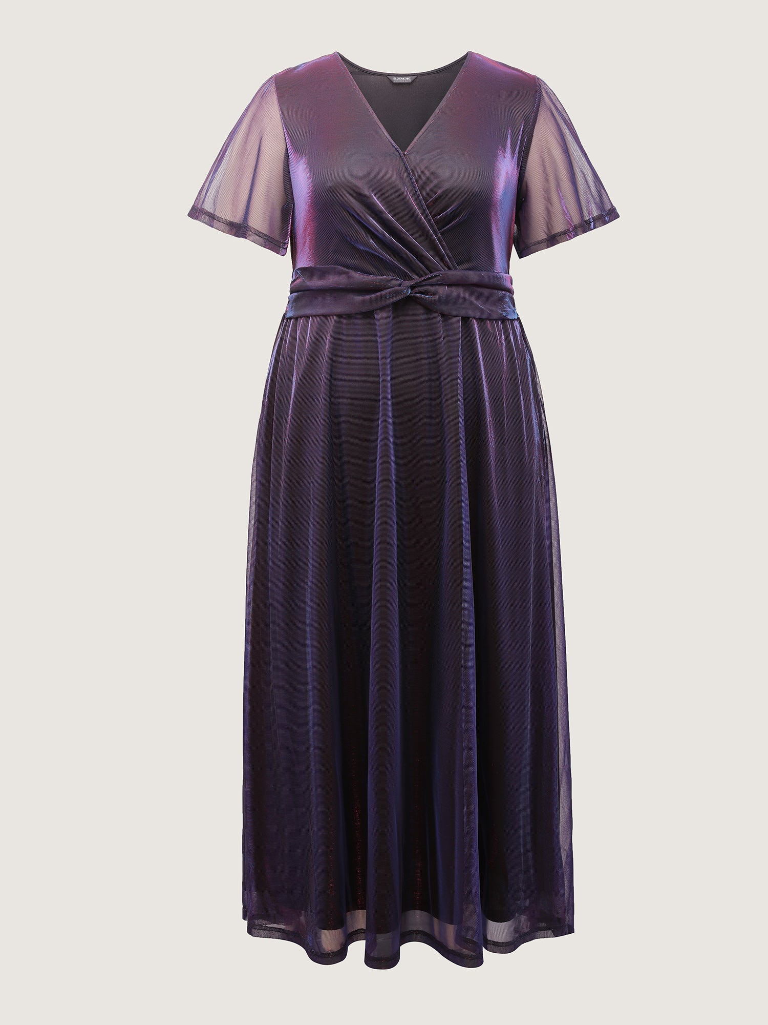 Shimmery Lined Shirred Waist Pockets Maxi Dress