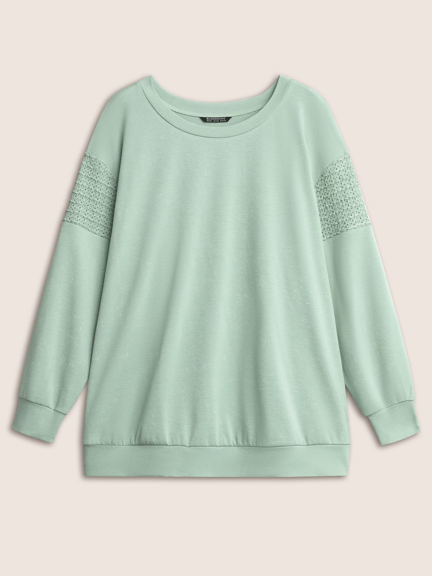 Solid Lace Panel Drop Shoulder Sweatshirt
