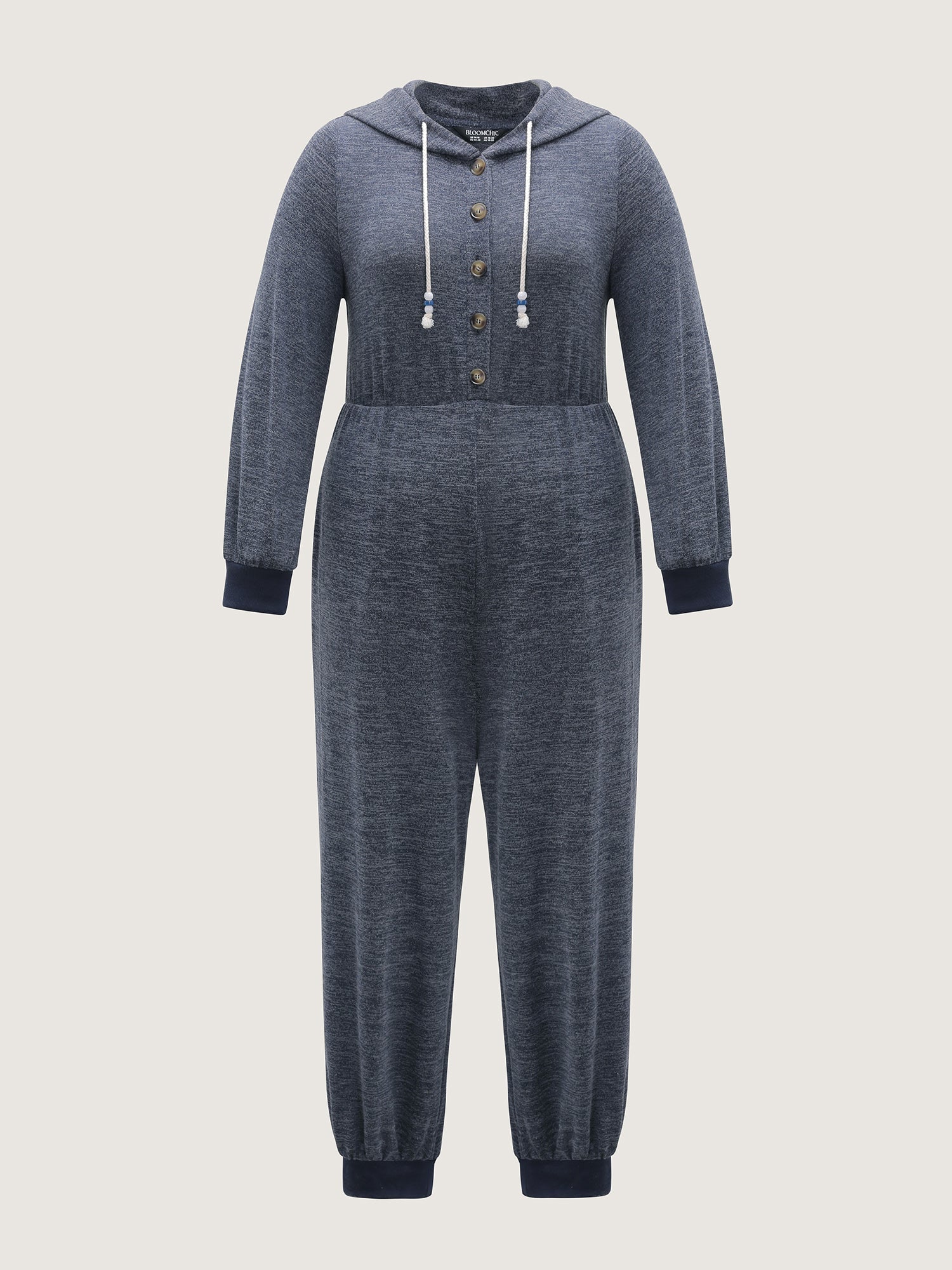 Heather Placket Pockets Ribbed Cuffs Jumpsuit