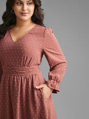 Solid Texture Ruffles Shirred Gathered Dress