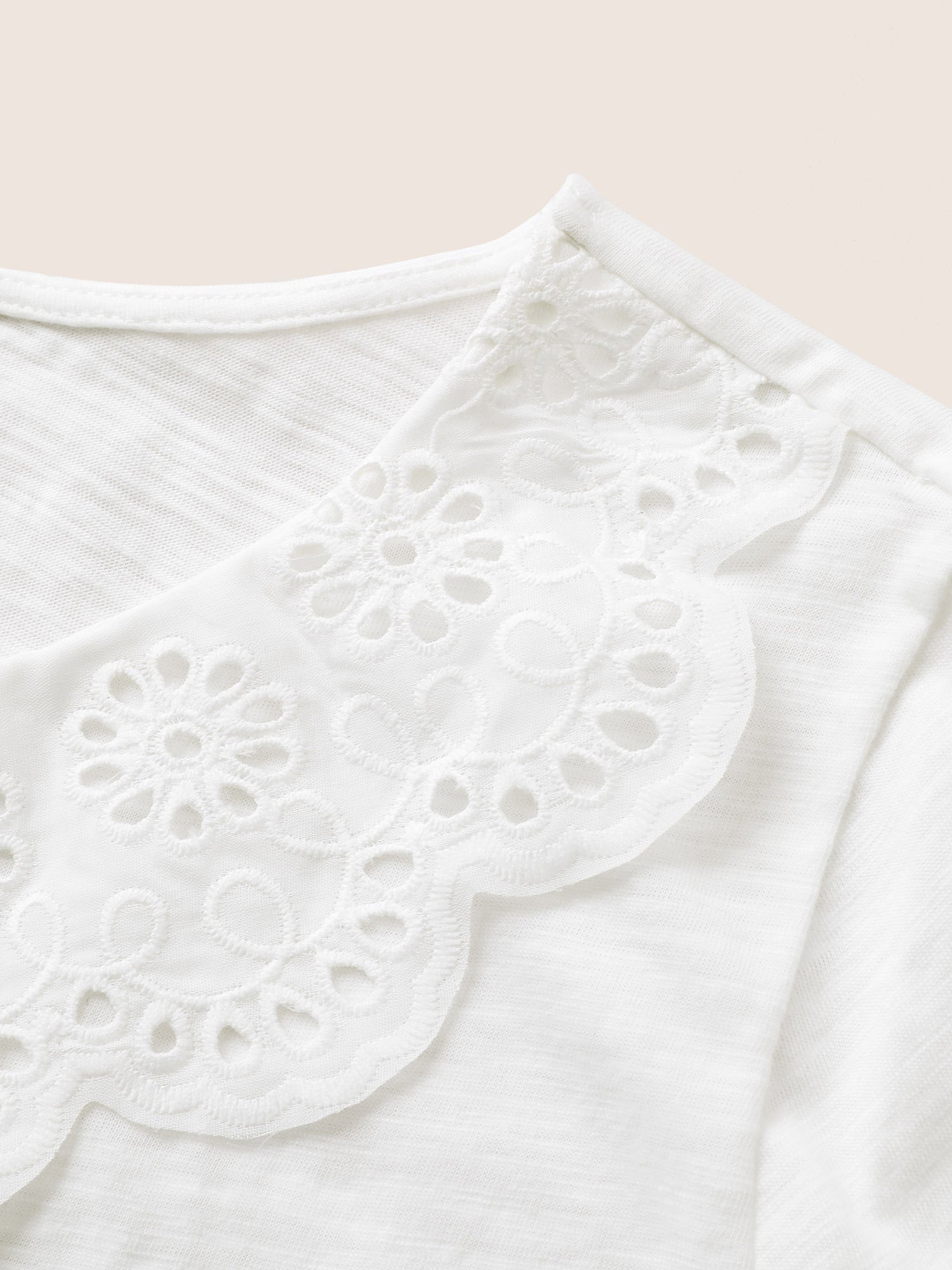 Solid Broderie Anglaise Peter Pan Collar T-shirt