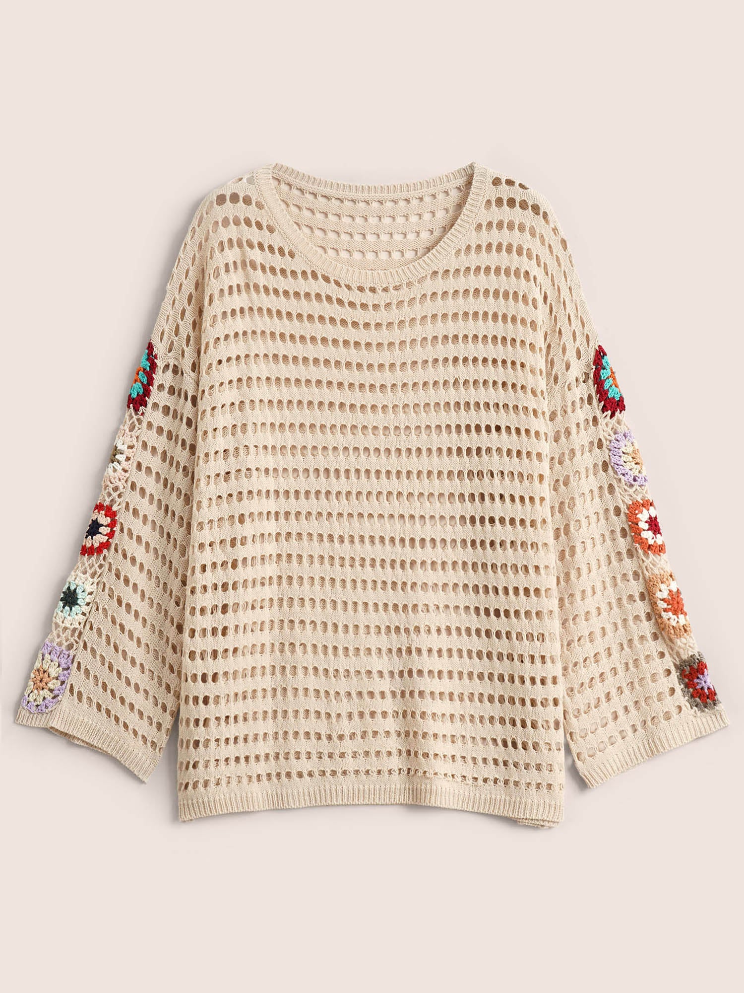 Floral Crochet Pointelle Knit Pullover