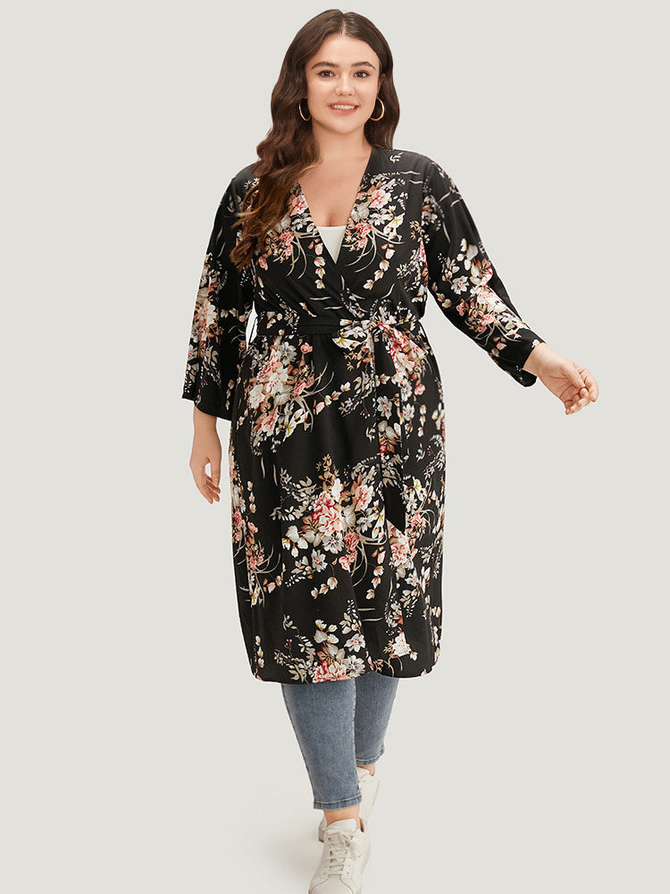 Boho Print Belted Open Front Kimono