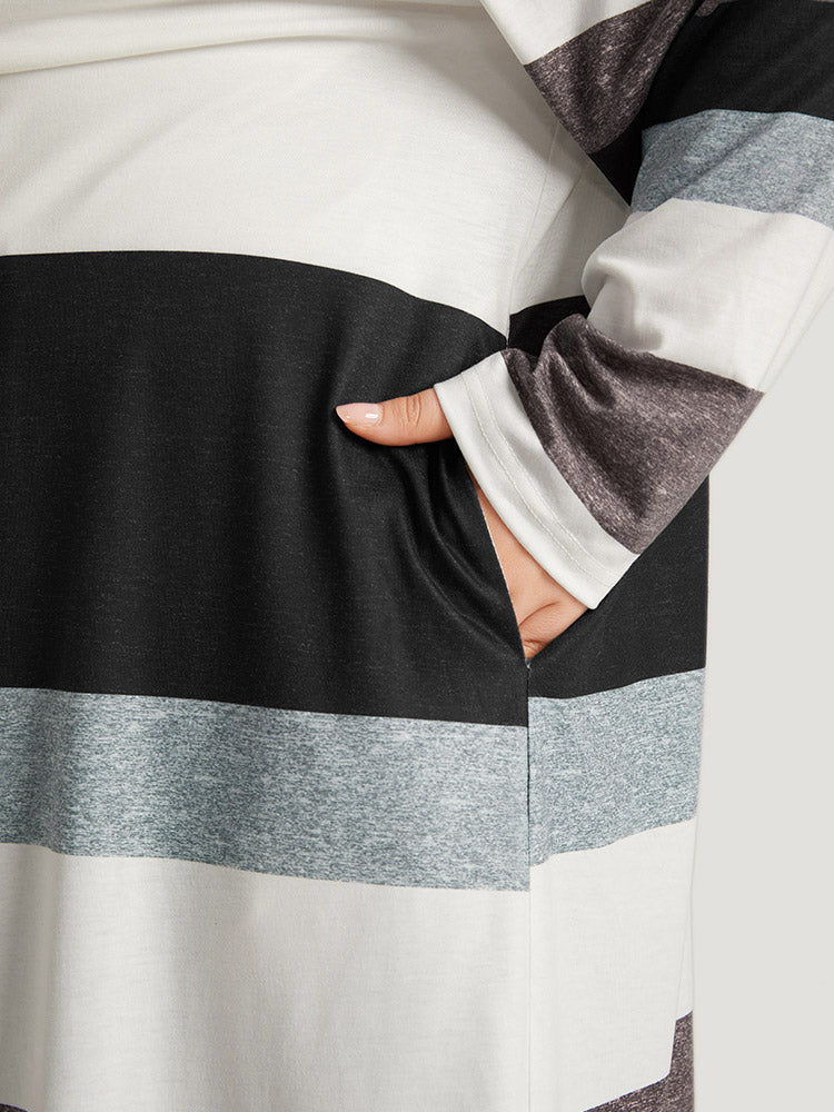 Striped Contrast Pocket Open Front Kimono