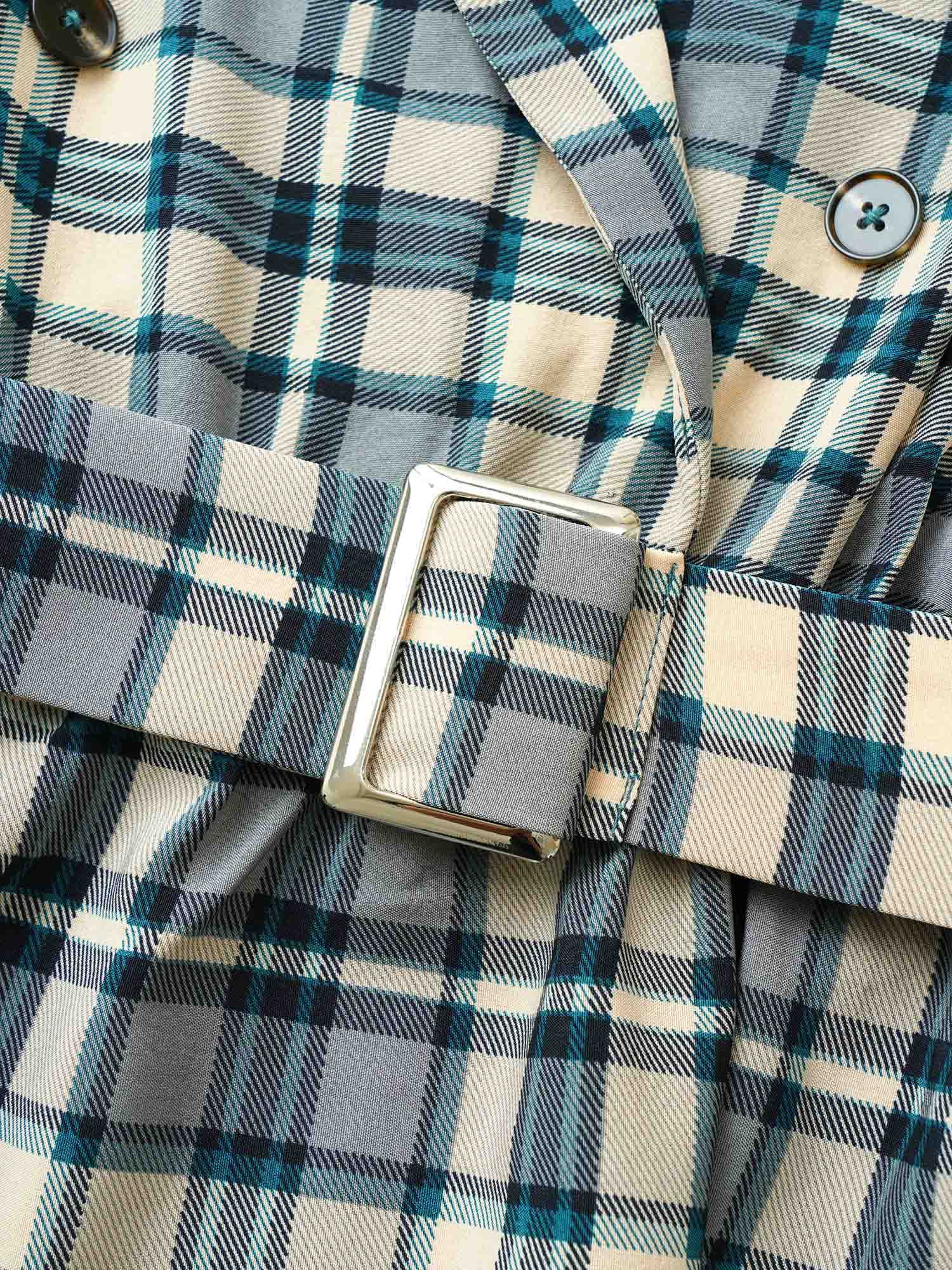 Plaid Suit Collar Pocket Belted Dress