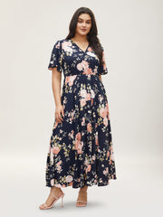 Bloom Dress - Flutter Sleeve Ditsy Floral Pocket Split Maxi Dress
