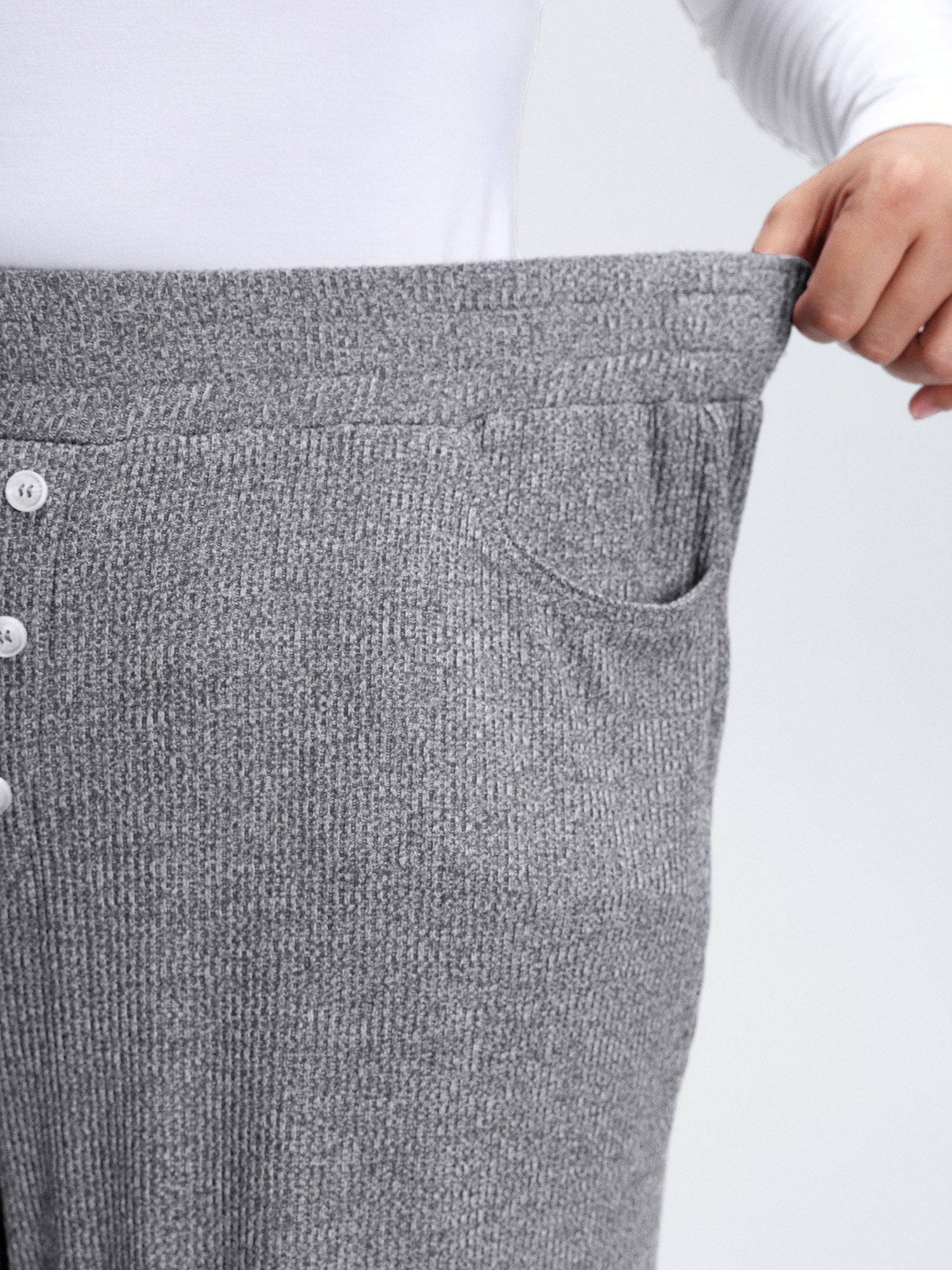 Button Detail Mixed Color Knit Lounge Bottoms