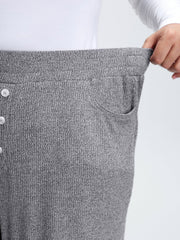 Button Detail Mixed Color Knit Lounge Bottoms