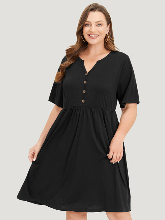 Solid Notched Pocket Flutter Hem Dress