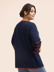 Solid Contrast Trim Bell Sleeve Cardigan