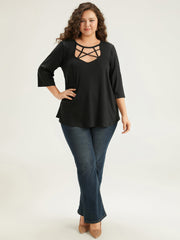 Solid Crisscross Neck Cut Out T-shirt