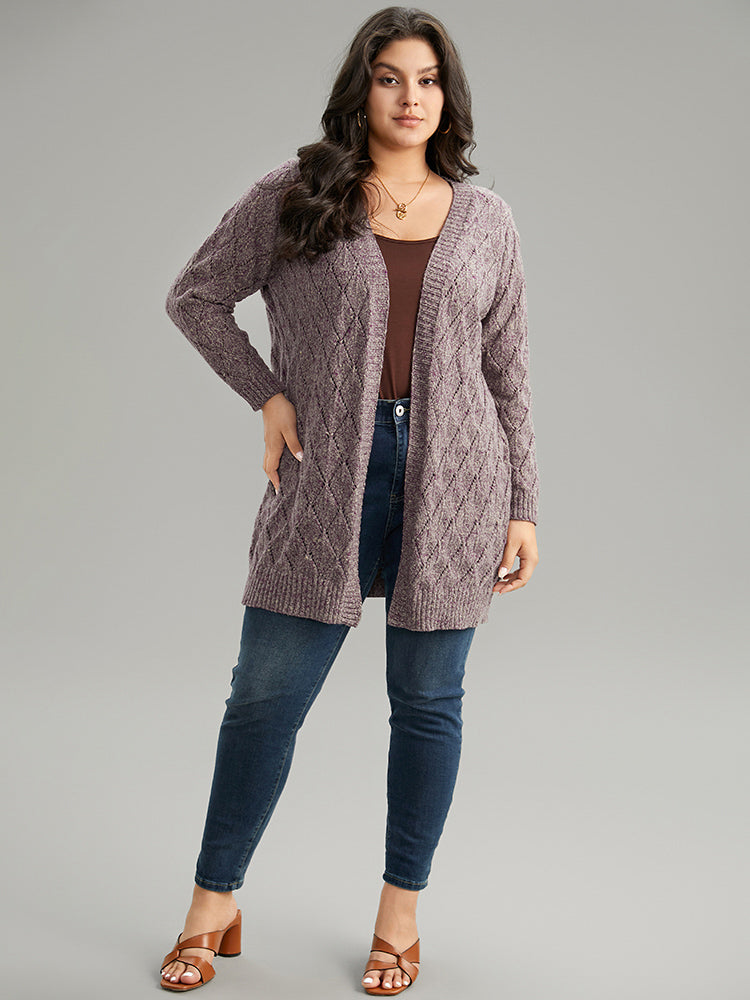 Heather Eyelet Open Front Plisse Cardigan