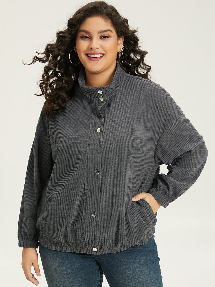 Solid Texture Button Through Pocket Shacket