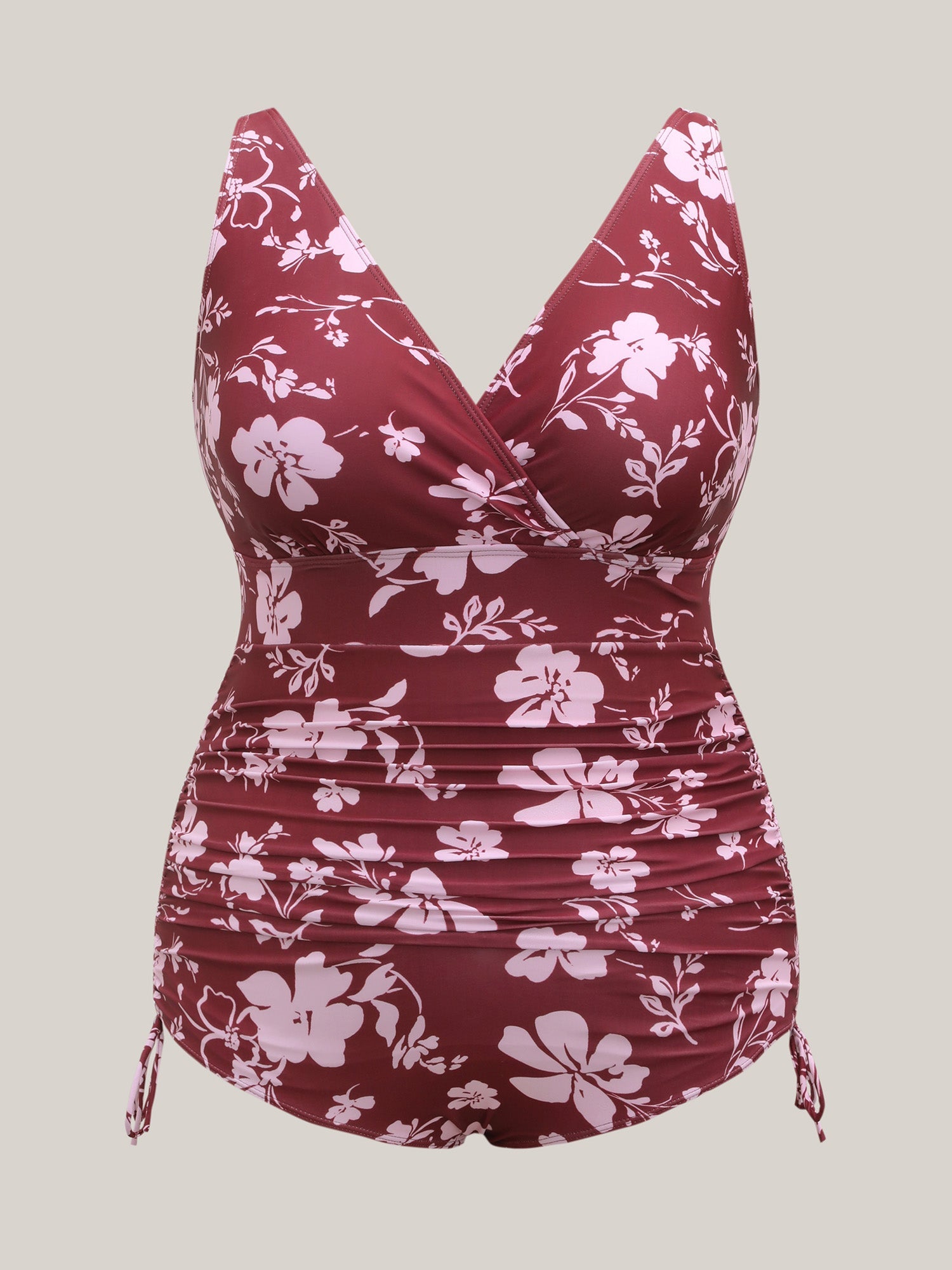 Silhouette Floral Side Drawstring One-Piece Swimsuit