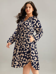 Geometric Pocket Elastic Waist Arc Hem Dress