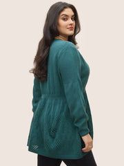 Solid Hollow Out Elastic Waist Knit Pullover