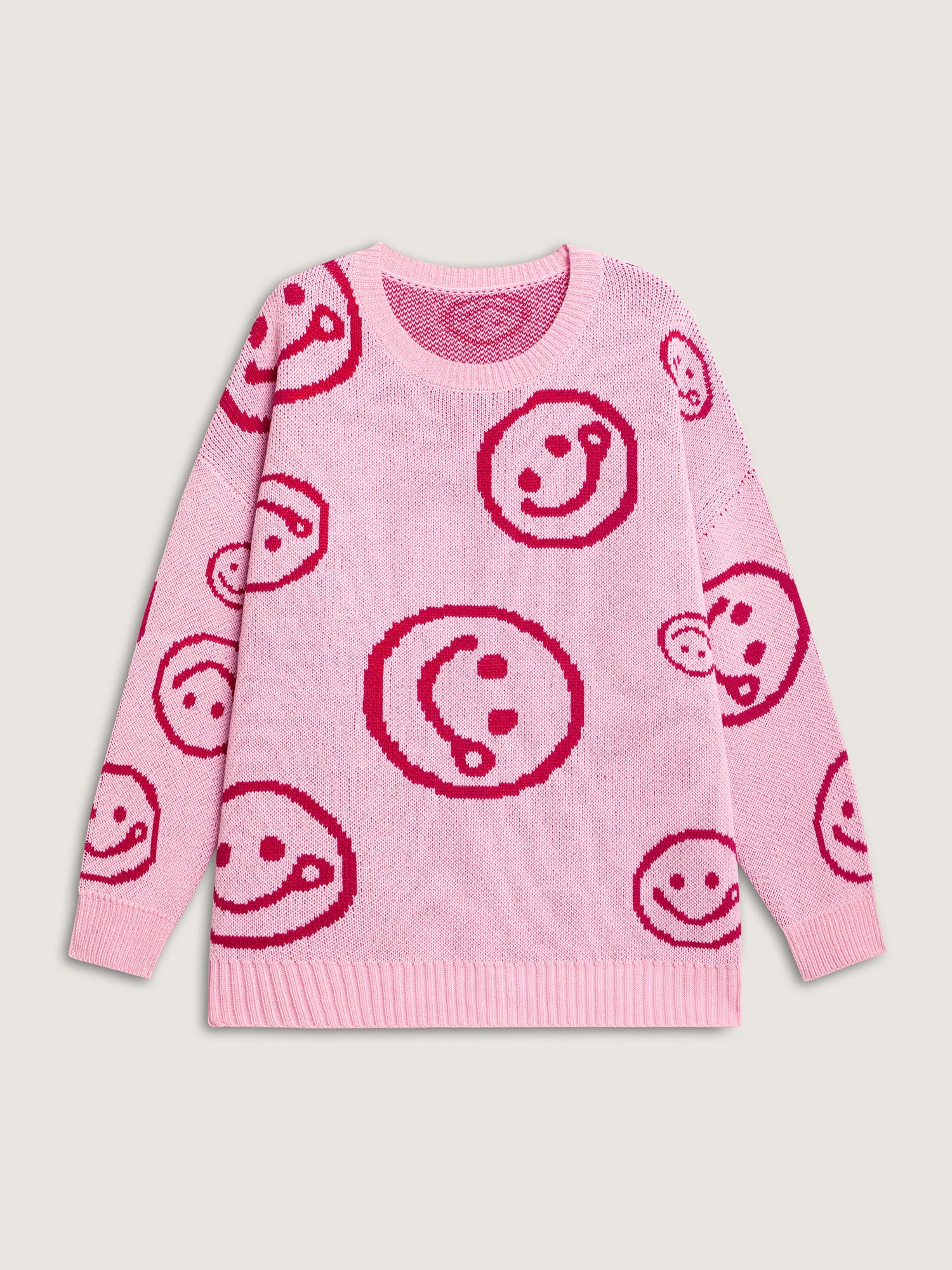 Smiley Pattern Jacquard Pullover