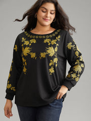 Floral Embroidered Two Tone Sweatshirt